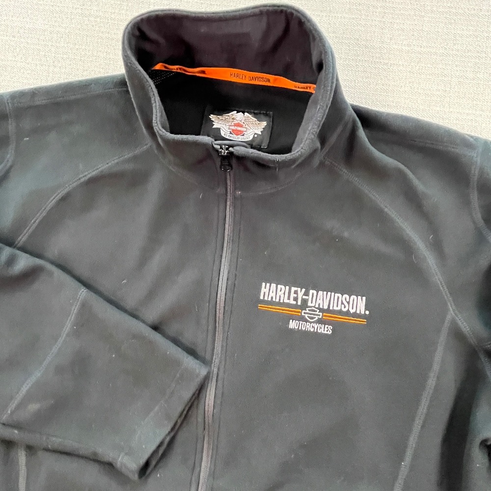 Harley-Davidson Fleece Jacket Mens XL Black Full Zip Embroidered Logo